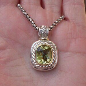 Retired David Yurman Albion Lemon Lime Citrine Enhancer Pendant w/Chain  14K/925